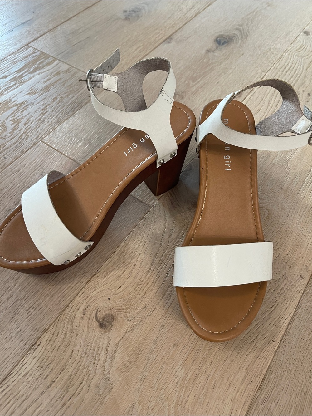 Madden Girl White Ankle-Strap Block Heel Sandals Women’s 8.5